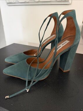 Steve Madden Teal Suede Pointed-Toe Lace-Up Block Heels